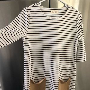 Knee length stripped dress with pockets